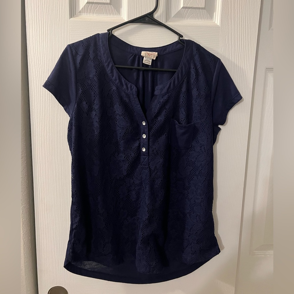 Self esteem lace front button down blouse